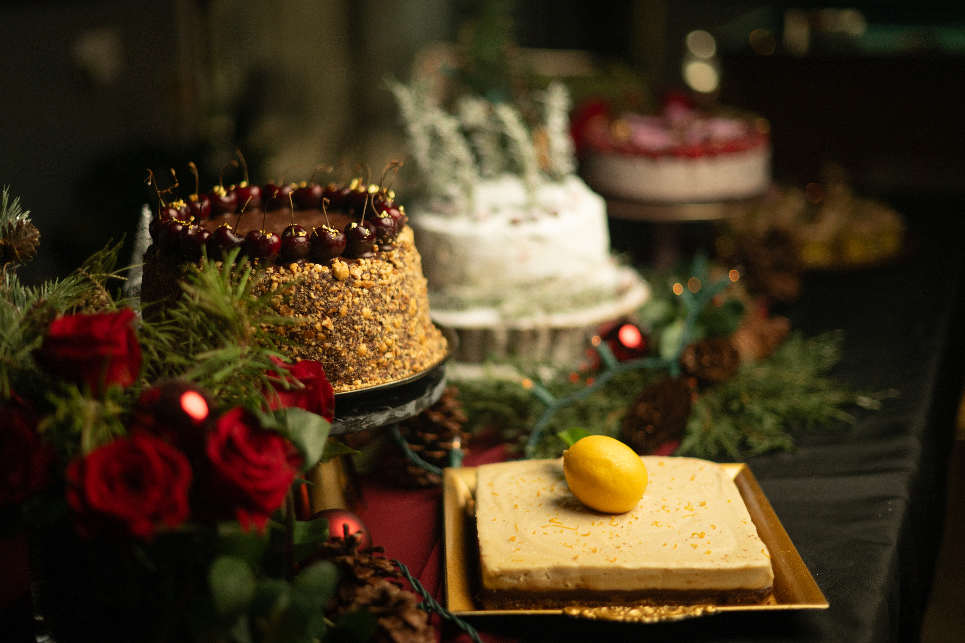 A long cake table set for a gathering